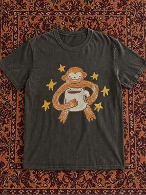 Gildan Gray Graphic Tee with Orange Monkey & Yellow Stars